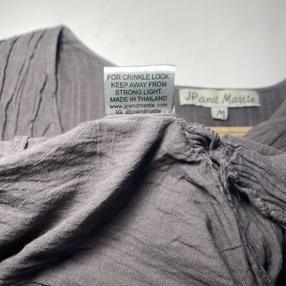 JP and Mattie Gray Peasant Dress Womens M Boho Cotton Crinkly Pockets Swing NWT - Picture 7 of 11